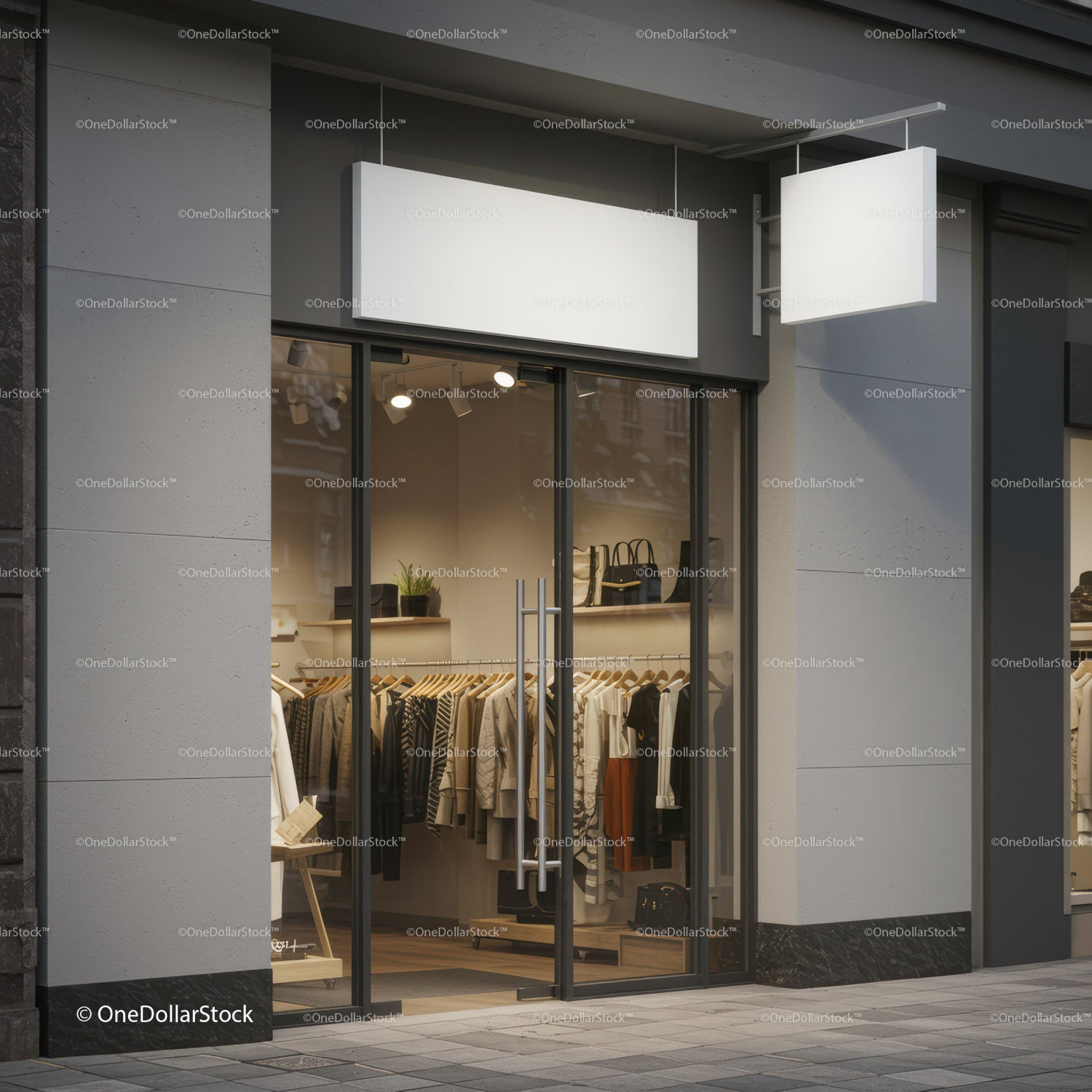 Nowoczesny butik odzieżowy z minimalistycznym wystrojem zewnętrznym