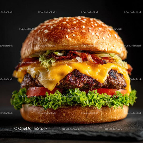 Gourmet Cheeseburger with Bacon and Fresh Vegetables