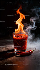 Fiery hot chili sauce with intense flame and smoke