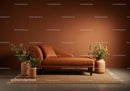Cozy earthy chaise lounge with floral decor in warm room