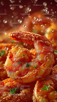 Juicy Cooked Shrimp with Butter and Herbs Close-up