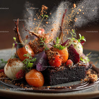 Deconstructed Chocolate Cake with Cherry Tomatoes and Herbs