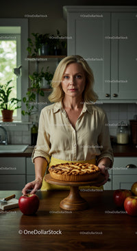 Woman Preparing Delicious Homemade Apple Pie in Kitchen