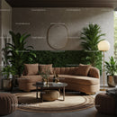 Cozy modern living room with natural textures and plants
