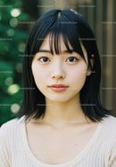 Young Woman with Black Hair and Clear Skin in Outdoor Portrait