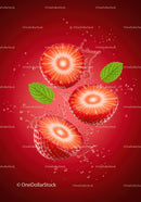 Fresh strawberry slices splashing with mint leaves