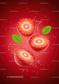 Fresh strawberry slices splashing with mint leaves