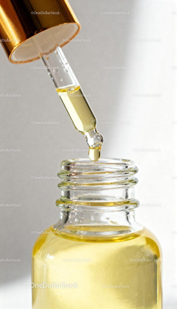 Zbliżenie na pipetę z złotym serum do twarzy