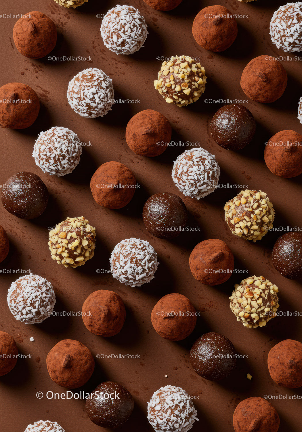 Assorted gourmet chocolate truffles in various coatings