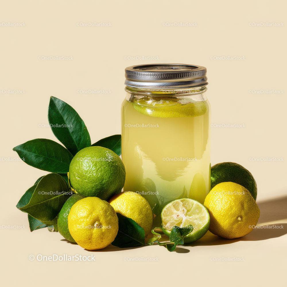 Refreshing Lemon Juice in a Mason Jar with Fresh Citrus Fruits