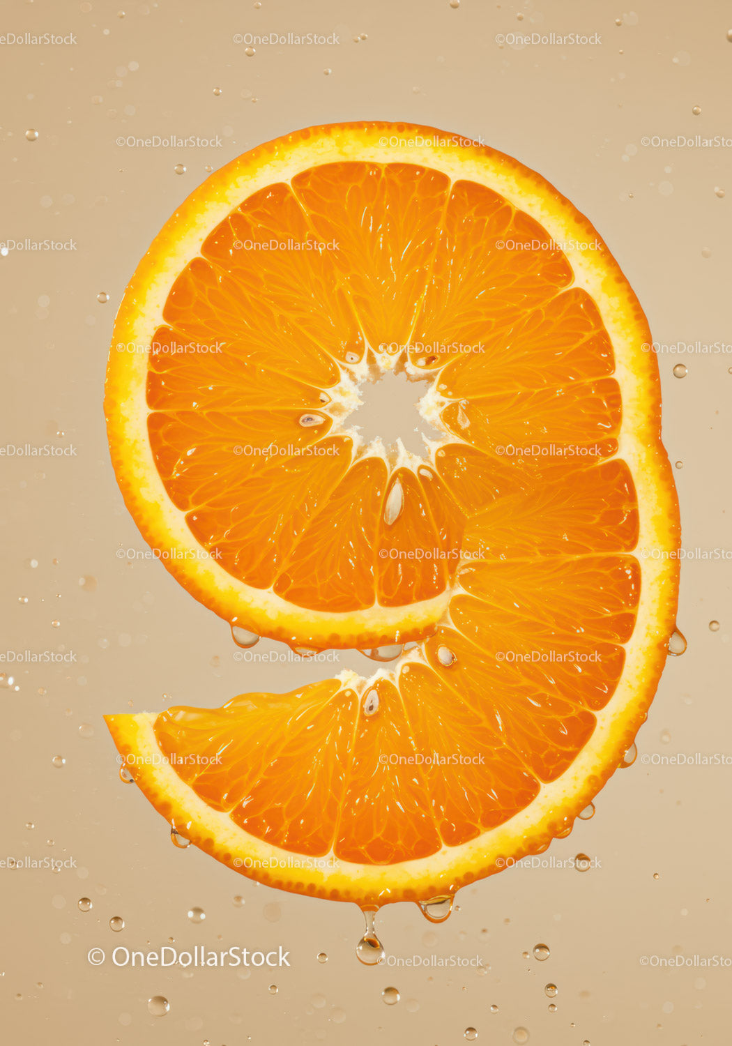 Fresh orange slices with refreshing water droplets
