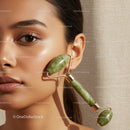 Close-up of an Asian Woman Using Jade Roller for Skincare Rejuvenation