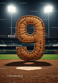 Number nine shaped from leather baseball glove laces