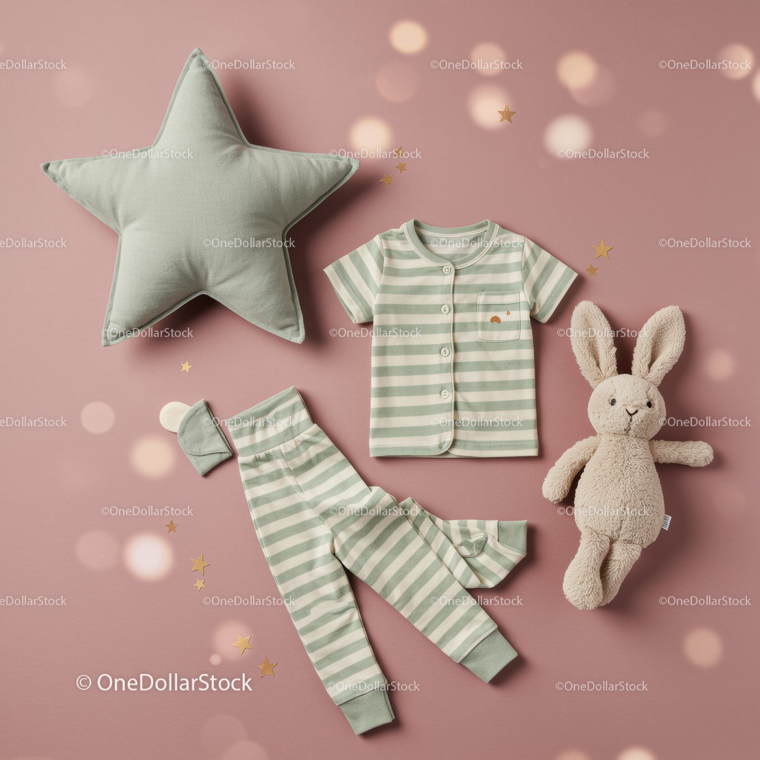 Soft Baby Pajamas Set with Plush Bunny and Star Pillow
