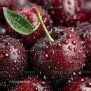 Close-up of Juicy Ripe Black Cherries with Dew Drops