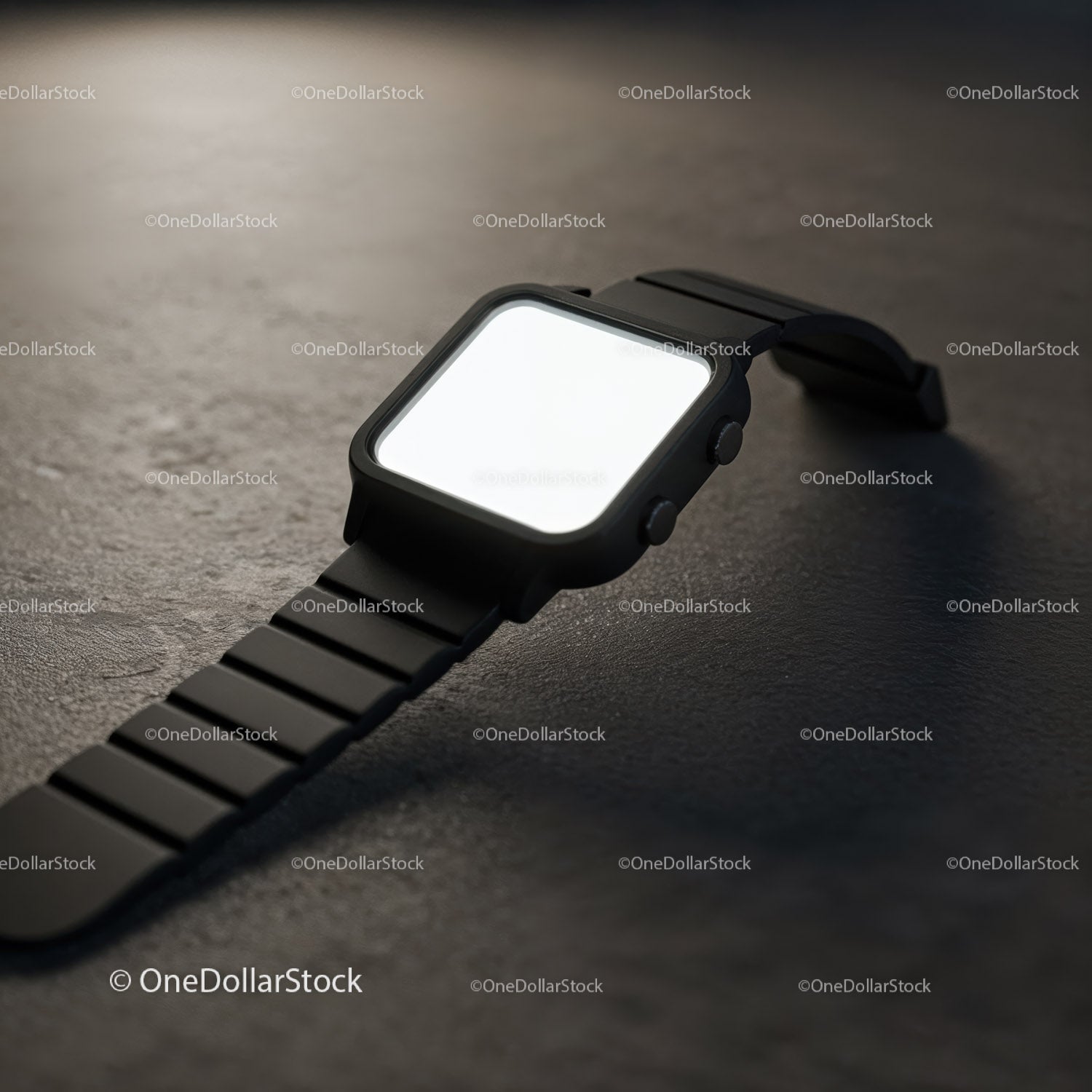Nowoczesny czarny smartwatch z pustym ekranem na szarej powierzchni