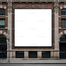 Blank billboard on vintage brick building facade