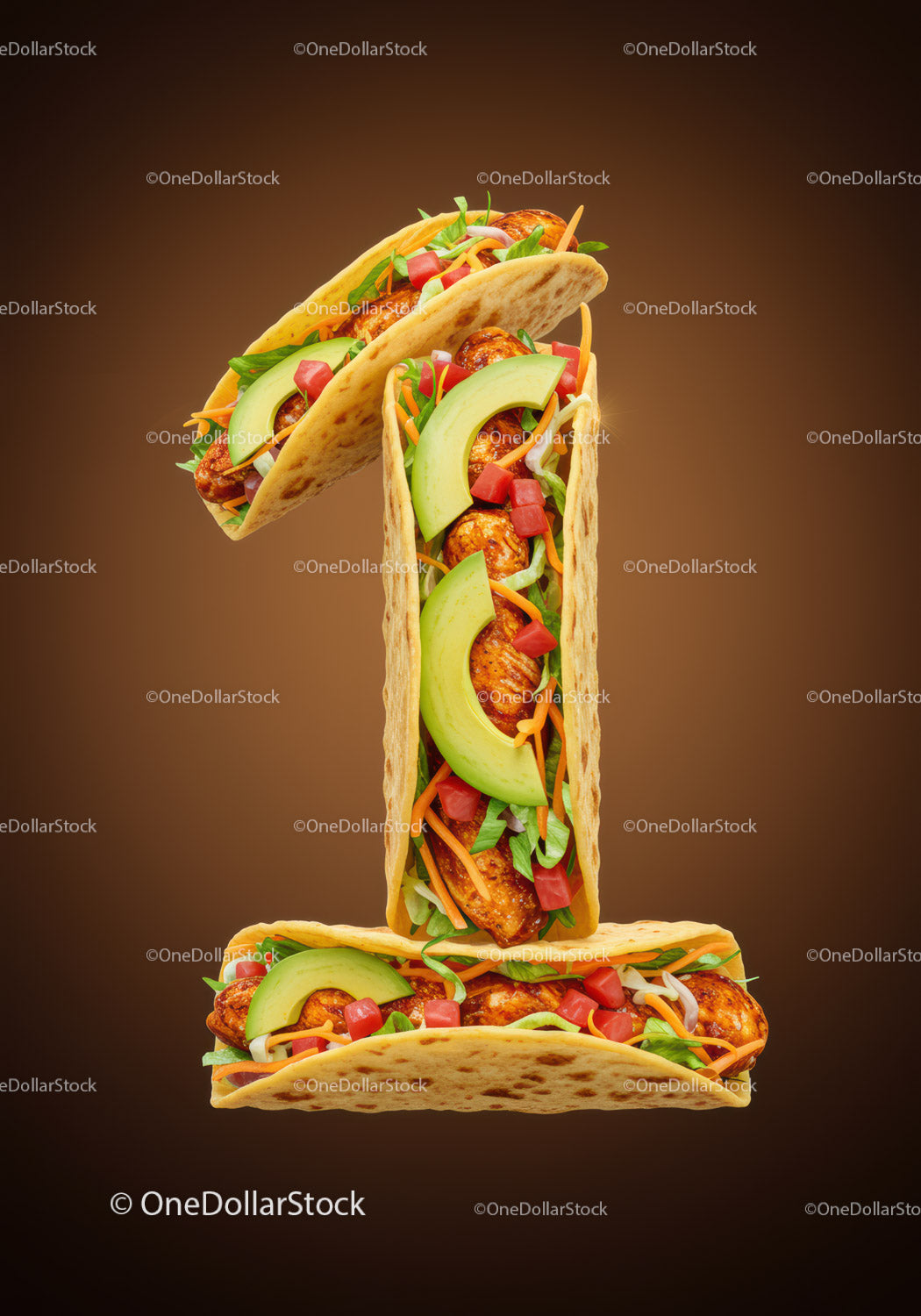 Number One Made of Fresh Chicken Tacos on Brown