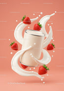 Creamy yogurt can surrounded by fresh strawberries