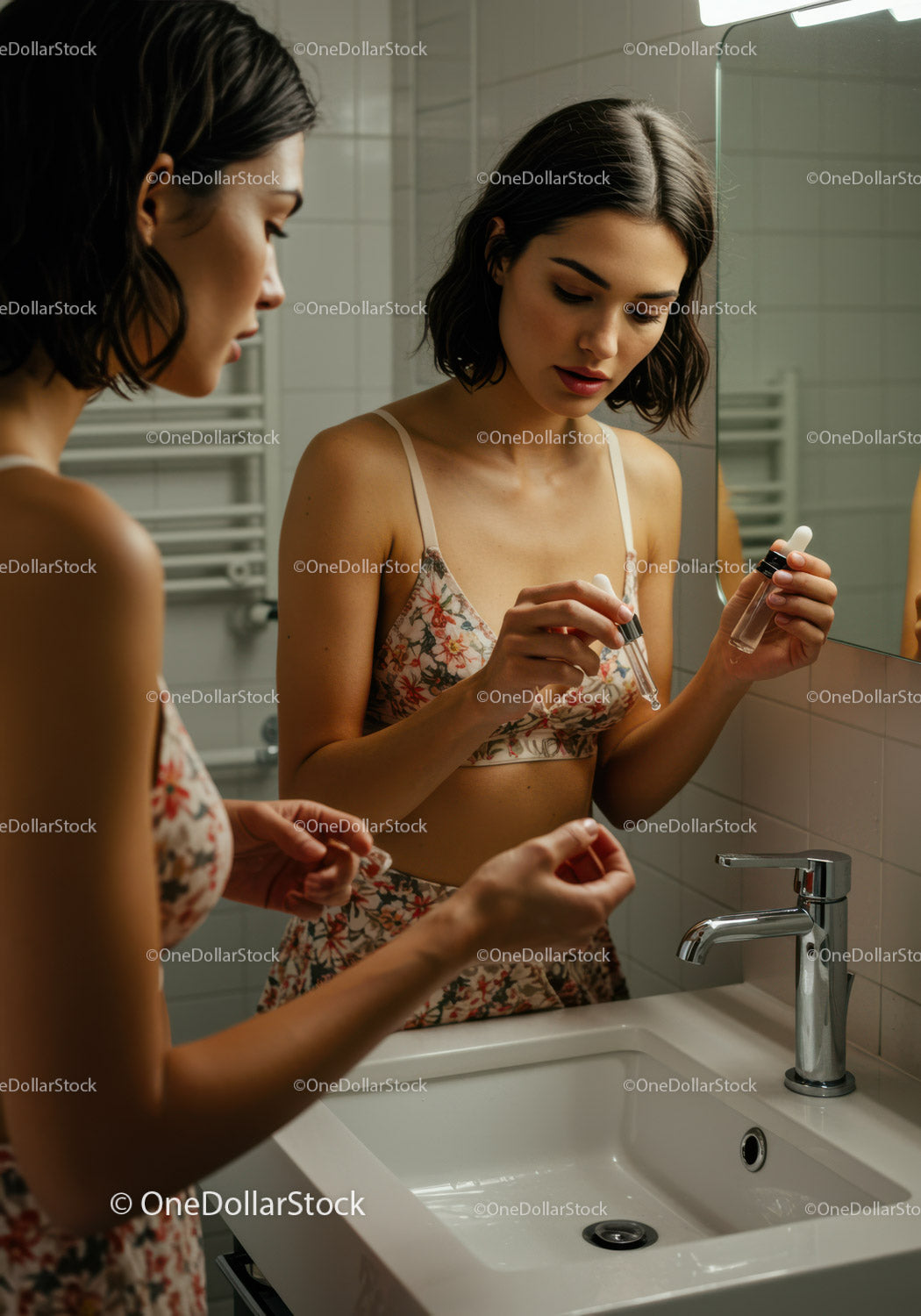 Young Women Applying Nail Polish in Cozy Bathroom