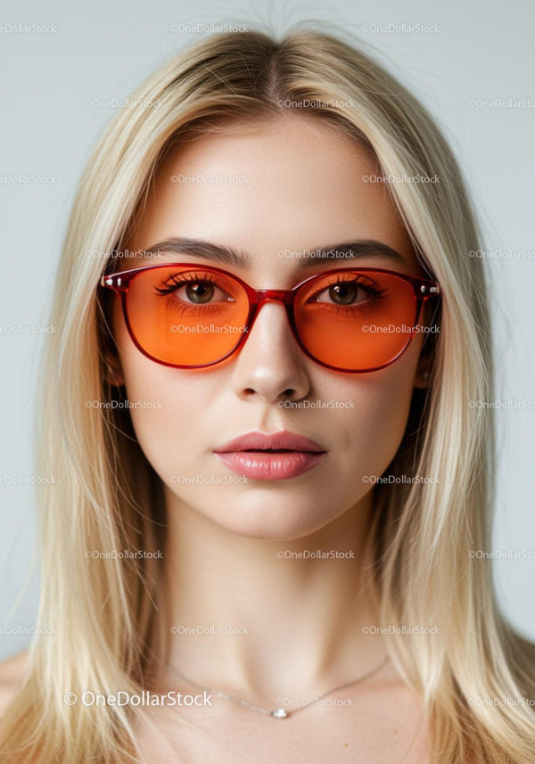 Stylish Woman Wearing Red Sunglasses in Modern Portrait