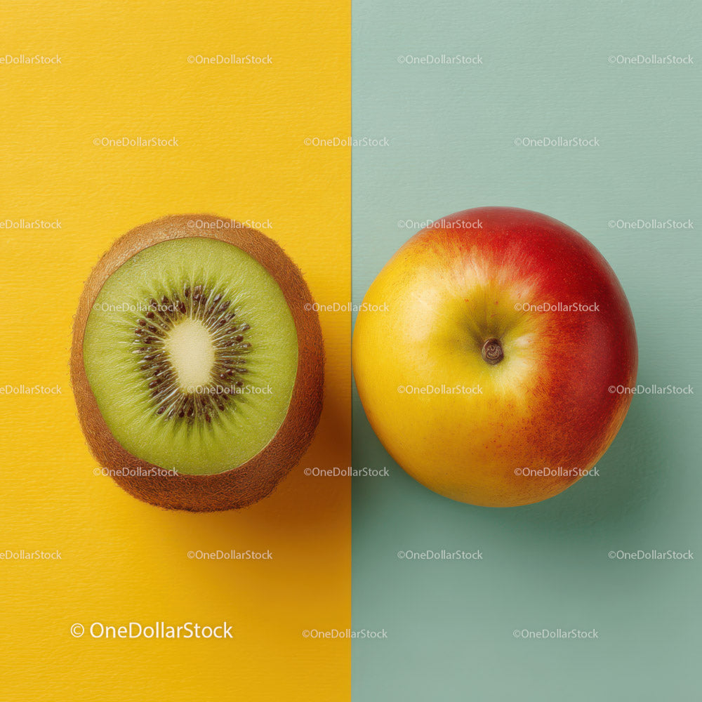 Fresh Kiwi and Apple on Colorful Background for Healthy Lifestyle