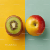 Fresh Kiwi and Apple on Colorful Background for Healthy Lifestyle