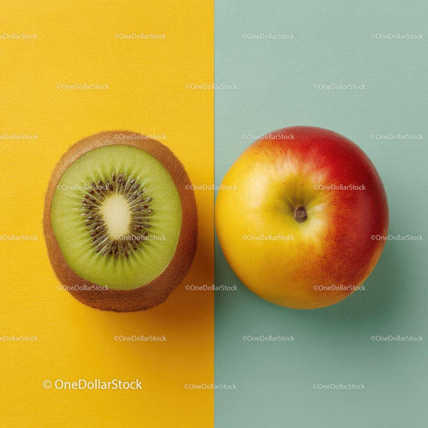 Fresh Kiwi and Apple on Colorful Background for Healthy Lifestyle
