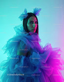 Vibrant Young Woman in Creative Neon Photoshoot