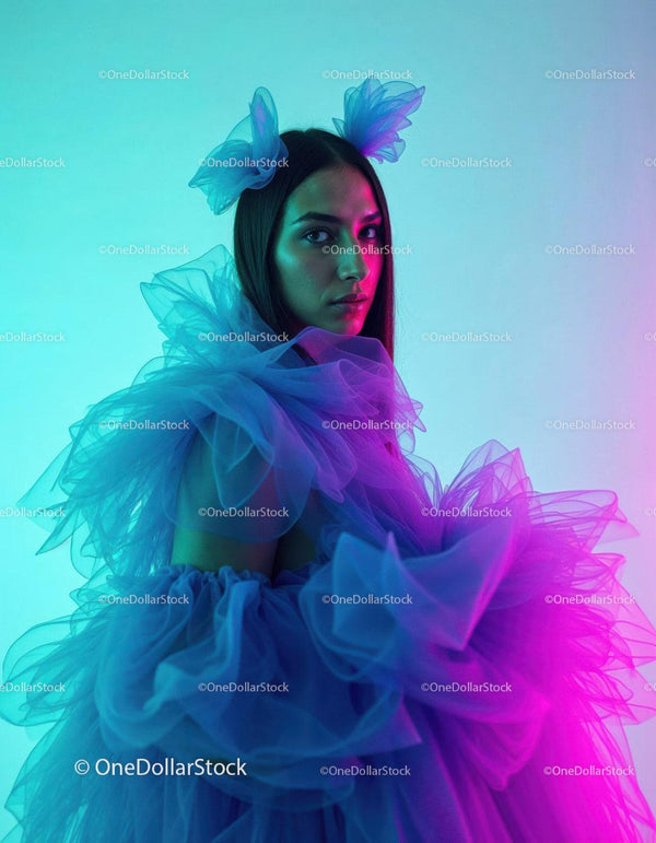 Vibrant Young Woman in Creative Neon Photoshoot