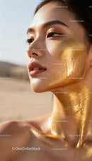 Close-up of Woman with Golden Face and Neck Paint