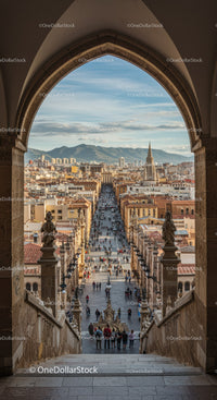 Panoramic View of a Historic European City with Mountain Backdrop