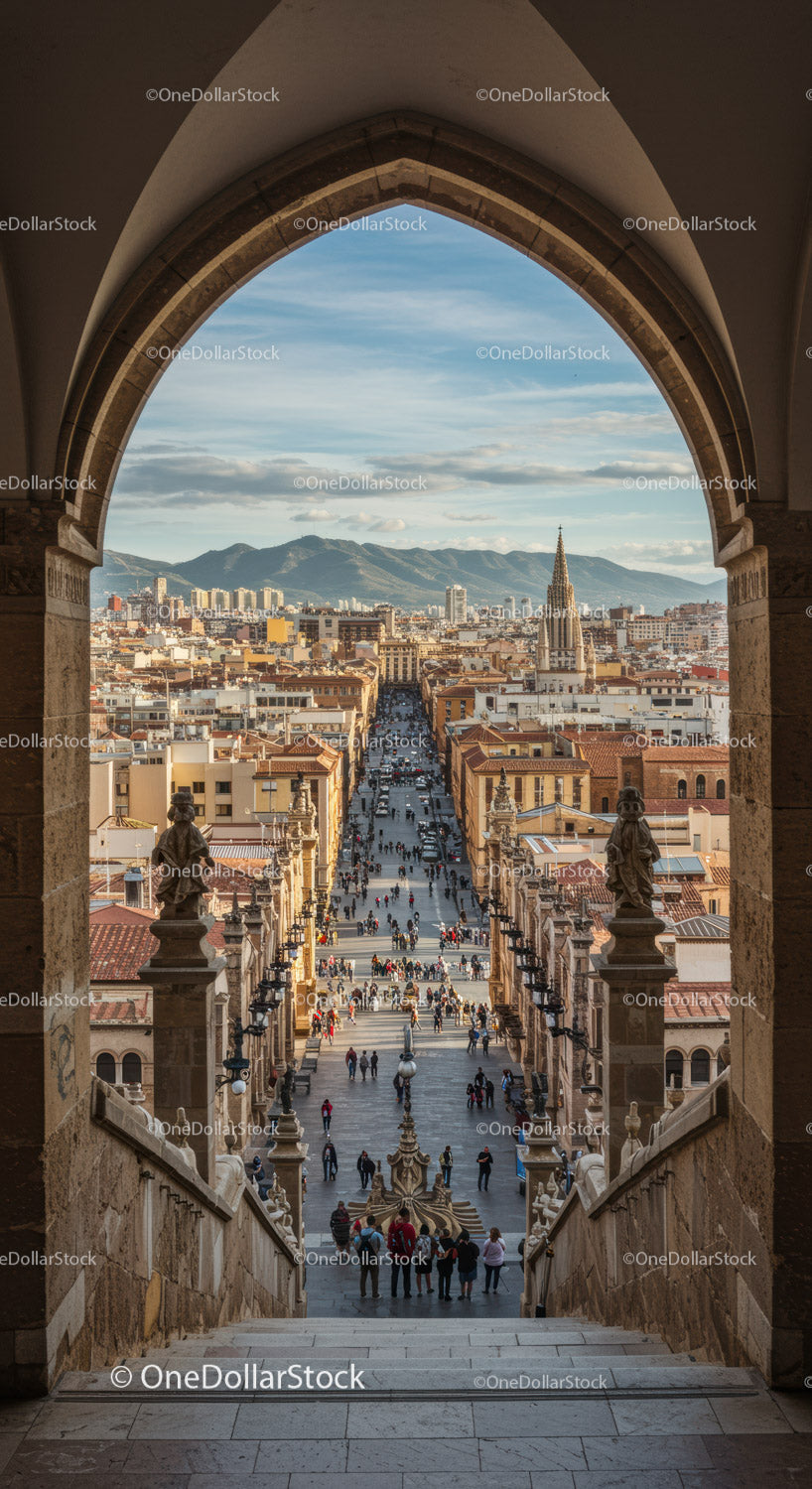 Panoramic View of a Historic European City with Mountain Backdrop