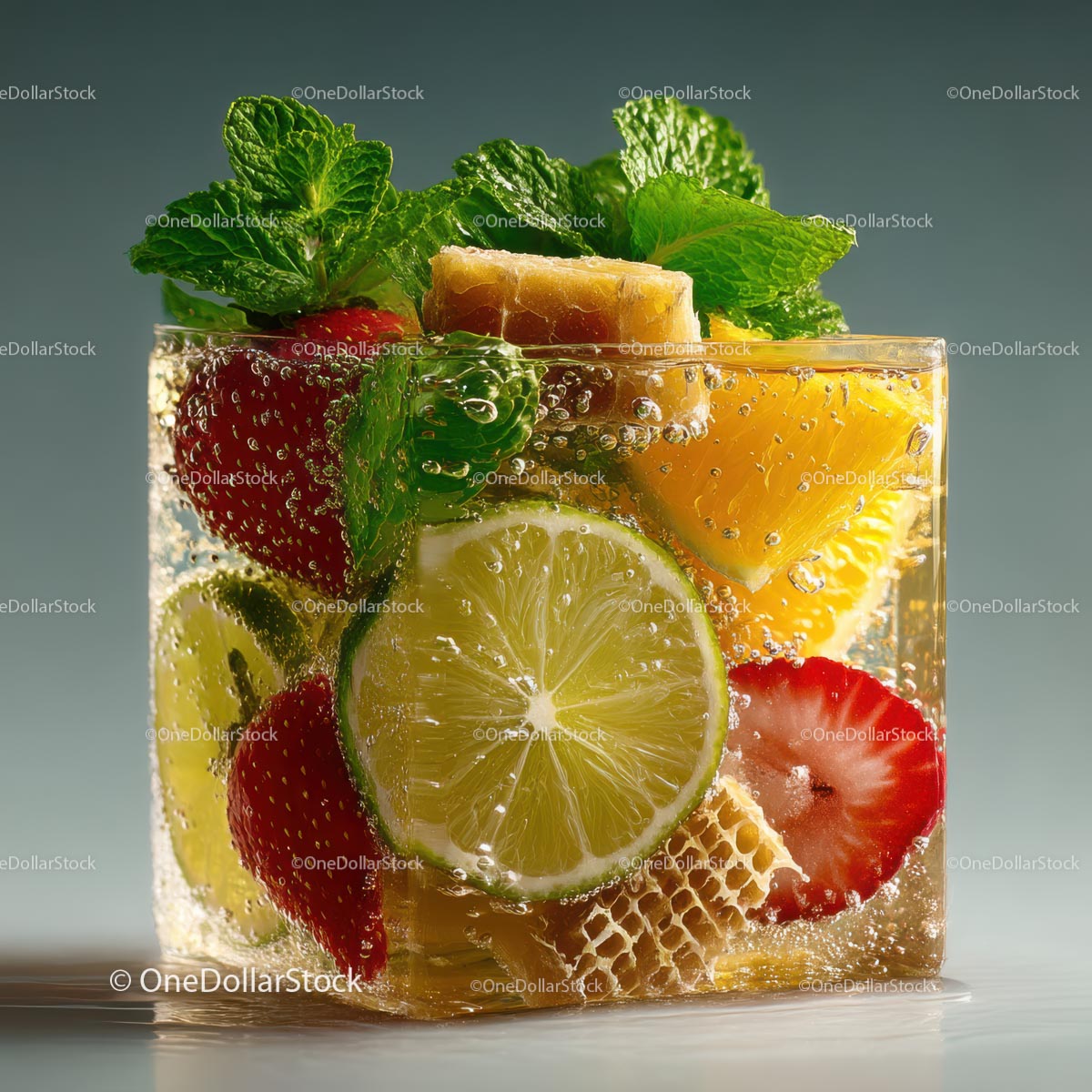 Fresh Honeycomb with Strawberries and Lime Garnish