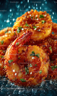 Crispy Fried Shrimp with Parsley Garnish on a Dark Background