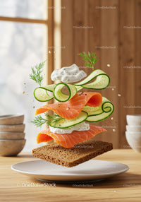 Open Faced Salmon Sandwich with Cream and Cucumber