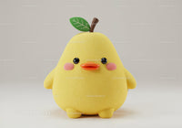 Yellow Plush Duck Toy with Green Leaf and Orange Beak