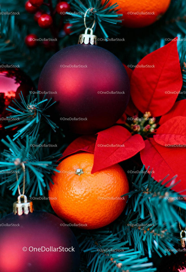 Christmas decorations with orange and red accents