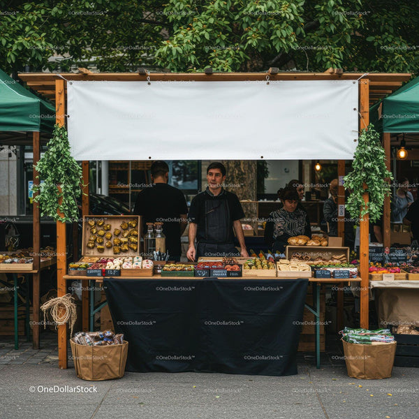Artisan baked goods and sweets at outdoor market stall JPG Mockup Image