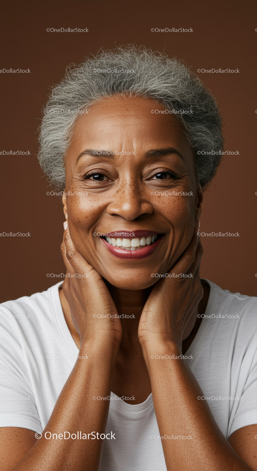 Elegant Elderly Woman with Warm Smile and Gray Hair Portrait