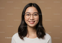 Portrait of a Happy Young Woman with Glasses on a Neutral Background