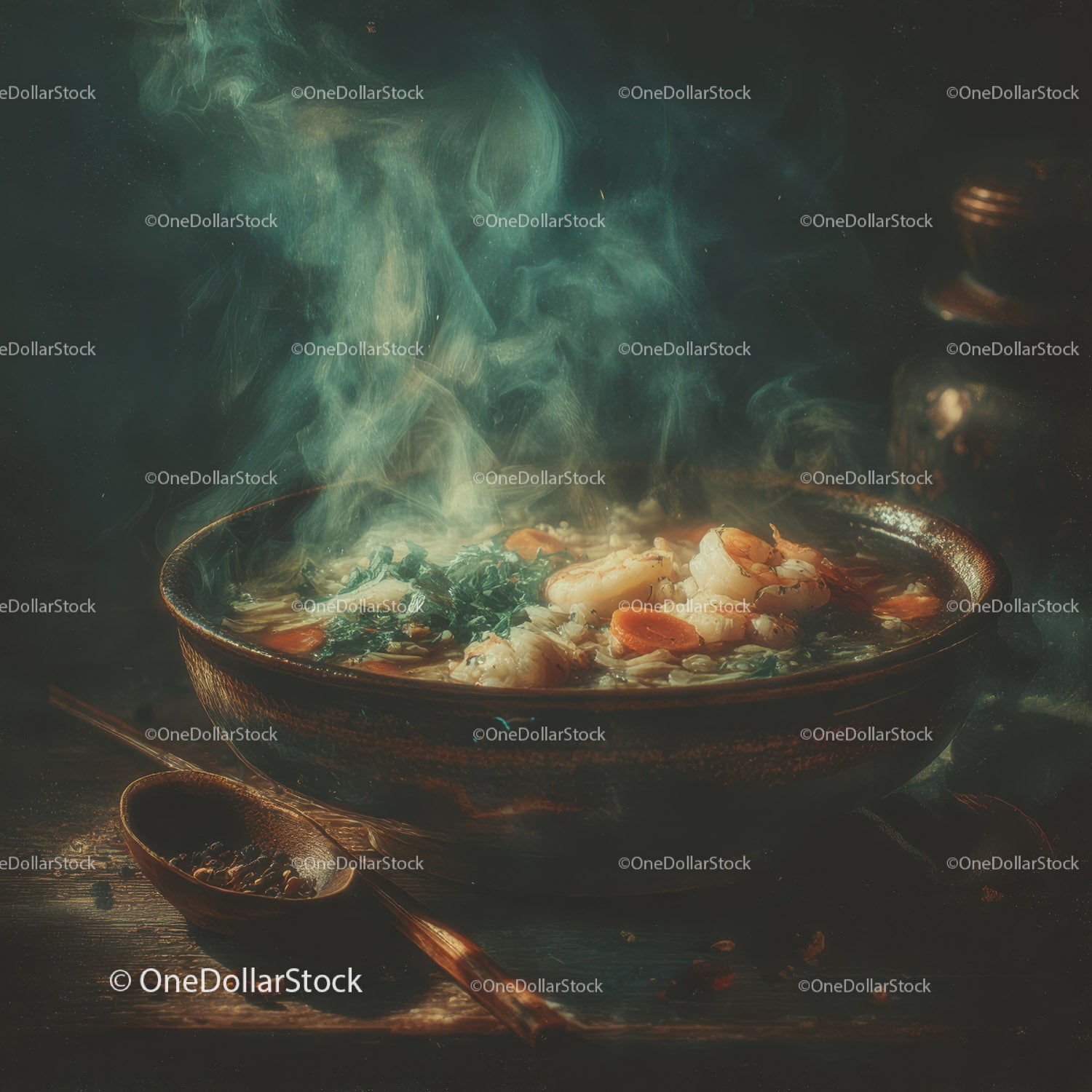 Steaming Bowls of Delicious Shrimp and Vegetable Seafood Soup
