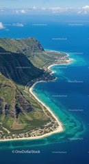 Scenic Aerial View of Lush Green Mountains and Turquoise Coastline