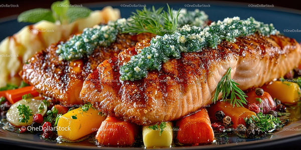Gourmet Roasted Salmon Fillet with Vegetables and Herbs