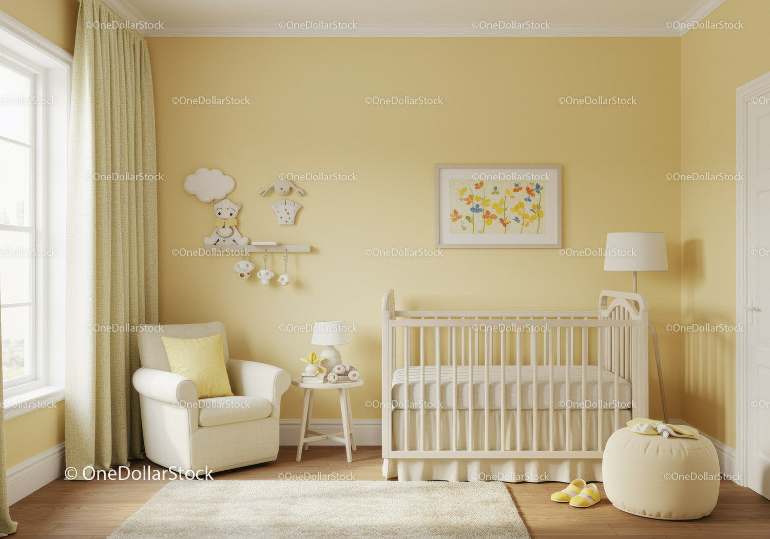 Cozy Nursery with Baby Crib and Soft Armchair in Warm Pastel Colors