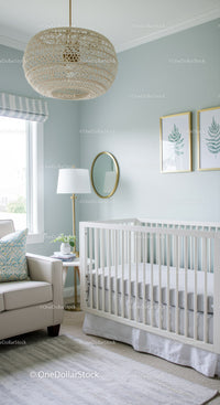 Bright Modern Nursery with White Baby Crib and Elegant Decor