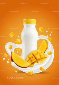 Fresh mango smoothie bottle with creamy milk splash