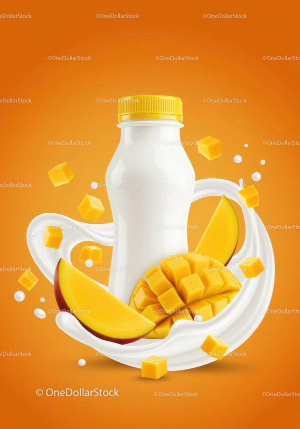 Świeży koktajl mango w butelce z kremowym mlecznym rozpryskiem