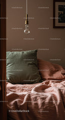 Cozy Bedroom with Luxurious Pillows and Warm Linen in Modern Interior