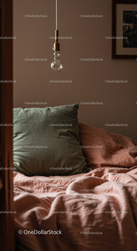 Cozy Bedroom with Luxurious Pillows and Warm Linen in Modern Interior